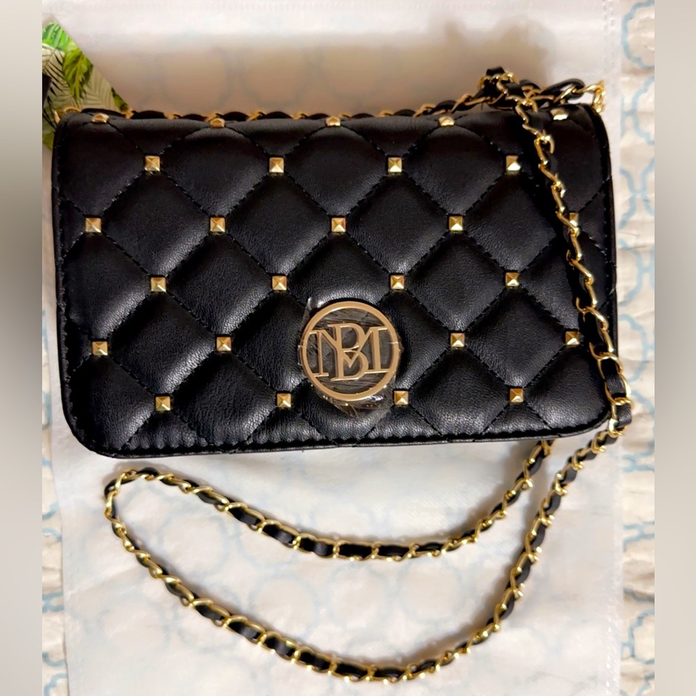NWT Badgley MISCHKA Studded Diamond-Quilted Crossbody Bag 9"W x 5"H x …